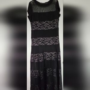 R&M Richards Black and Pink Lace A-Line Skirt